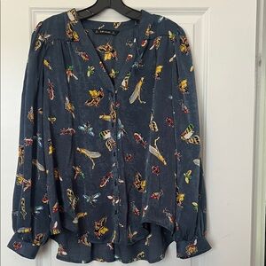 Zara Navy Insect Print Blouse